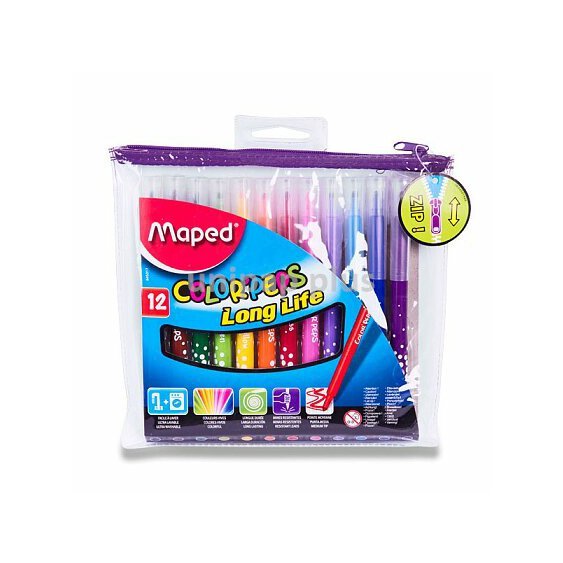 Maped Color'Peps Long Life - dětské fixy - 12 barev, pouzdro na zip