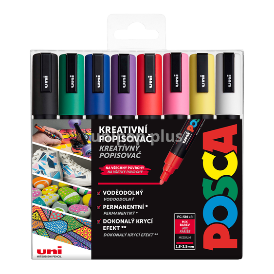 popisovač Uni Posca PC-5M akrylový - sada 8 barev