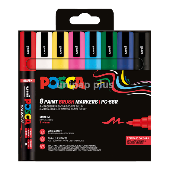 popisovač Uni Posca PC-5BR akrylový - štětcový hrot - sada 8 barev