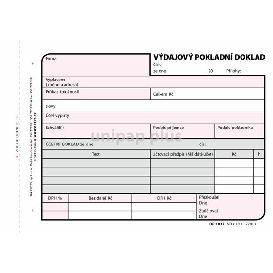 výdajový pokladní doklad Optys