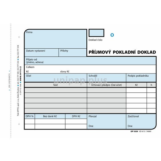 příjmový pokladní doklad Optys