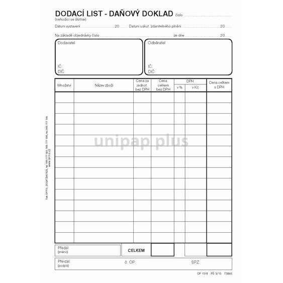 dodací list samopropisovací 100 listů Optys