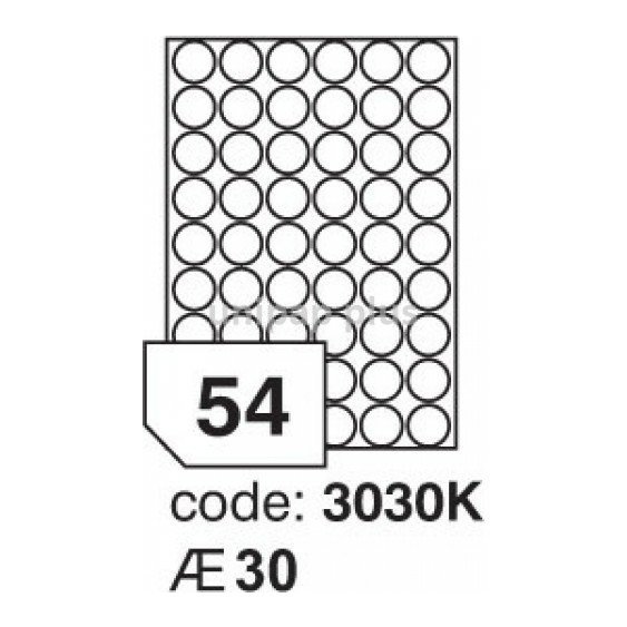 samolepící etiketa A4 R0100 bílá kolečka 30 mm 54 etiket 100 ks