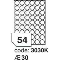 samolepící etiketa A4 R0100 bílá kolečka 30 mm 54 etiket 100 ks