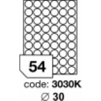 samolepící etiketa A4 R0100 bílá kolečka 30 mm 54 etiket
