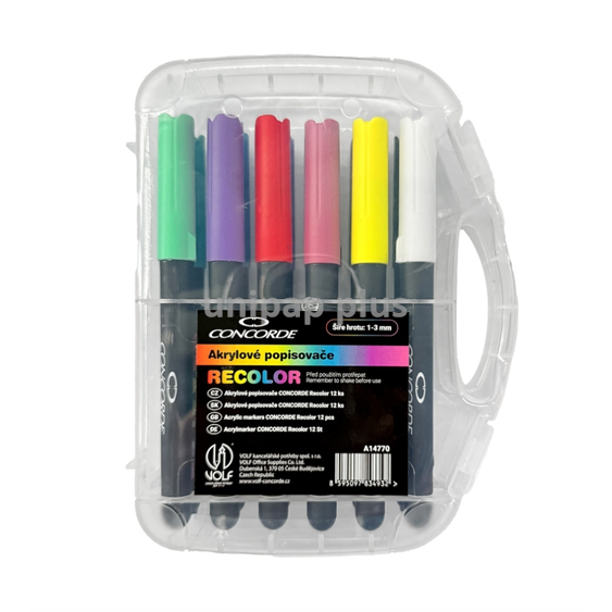 popisovače akrylové - štětcový hrot 1-3 mm sada 12 ks