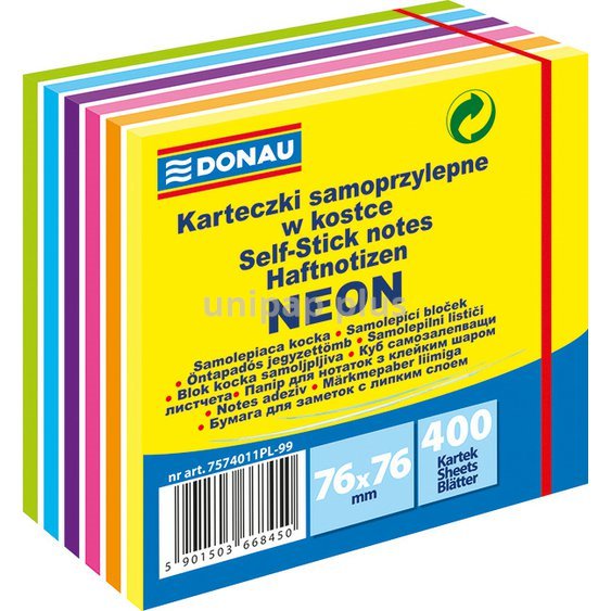 bloček samolepící Donau 76 x 76 mm 400 listů neon-pastelové barvy