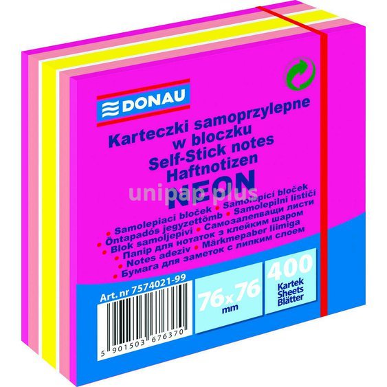 bloček samolepící Donau 76 x 76 mm 400 lístů mix Neon růžový