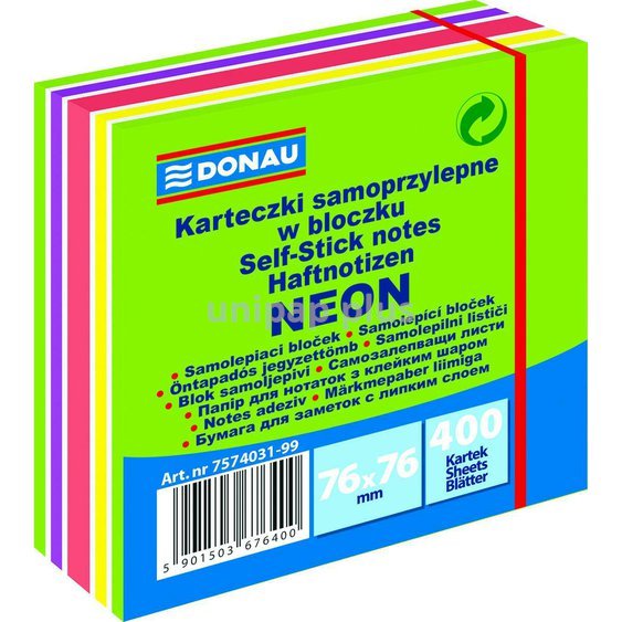 bloček samolepící Donau 76 x 76 mm 400 lístů mix Neon zelený