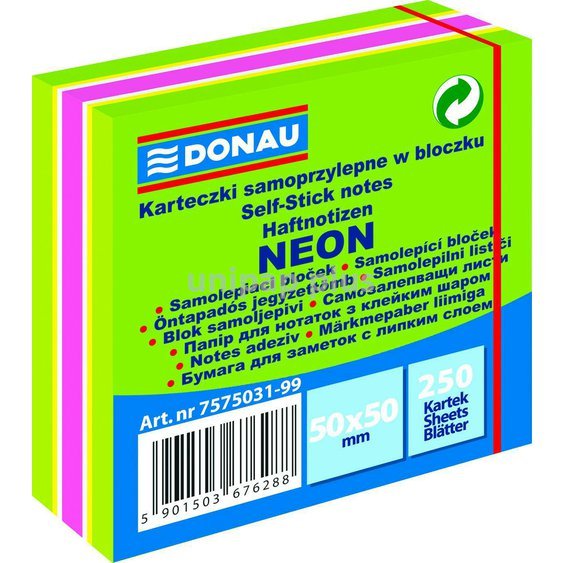 bloček samolepící Donau 50 x 50 mm 250 lístů mix Neon zelený