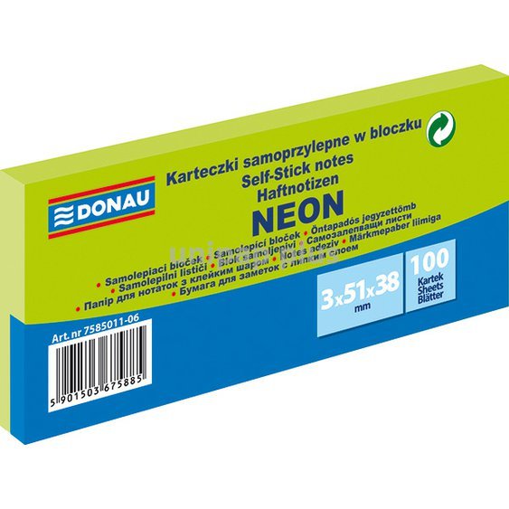 bloček samolepící Donau 51 x 38 mm 3 x 100 listů neonový zelený