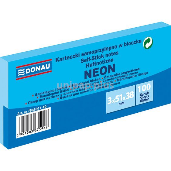 bloček samolepící Donau 51 x 38 mm 3 x 100 listů neonový modrý