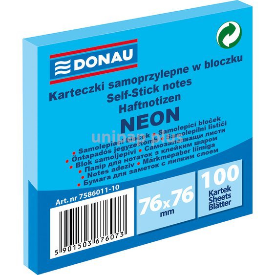 bloček samolepící Donau Neon 76 x 76 mm 100 listů modrý