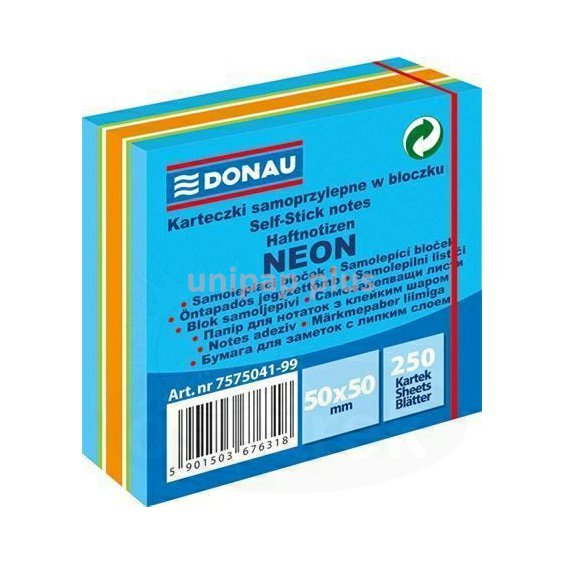 bloček samolepící Donau 50 x 50 mm 250 listů mix Neon modrý