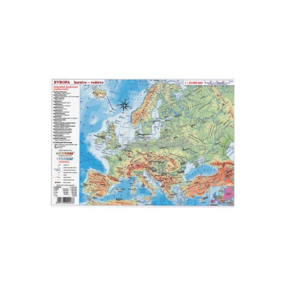 tabulka A4 Evropa - státy, města, horstvo, vodstvo